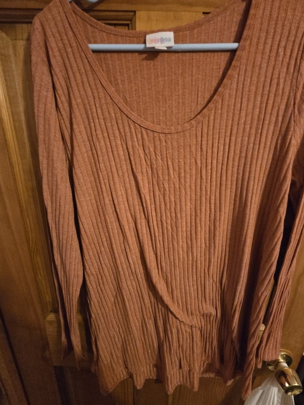LuLaRoe Ribbed Scoop-Neck Long Sleeve Top in Rust
